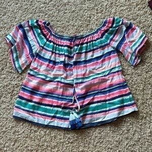 Like New Lilly Pulitzer Sain Sandy Shell Stripe Off-the-shoulder Tasseled Top